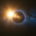 Eclipse, estrellas, sol, cielo, fenómeno