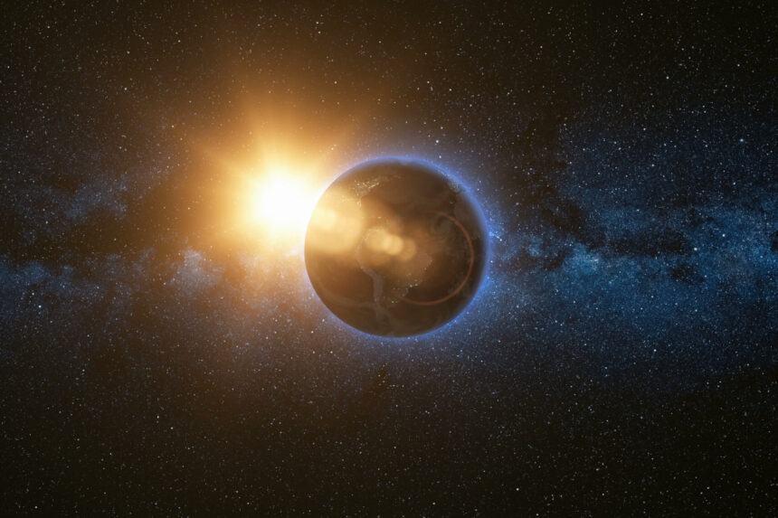 Eclipse, estrellas, sol, cielo, fenómeno