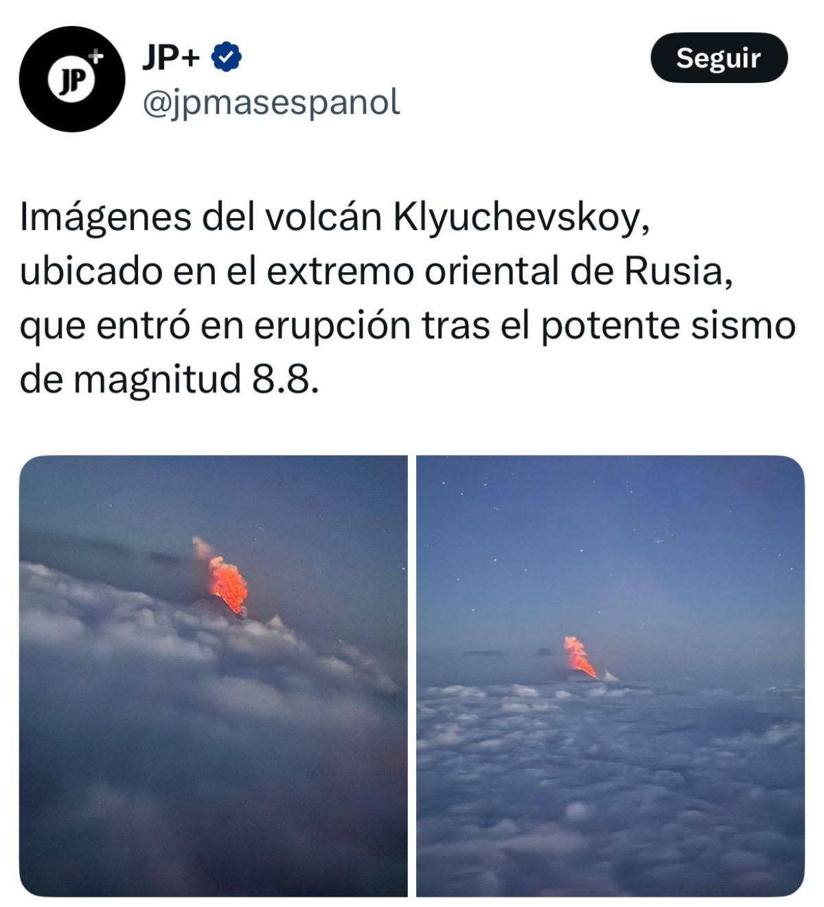 volcán Klyuchevskoy, terremoto, Rusia