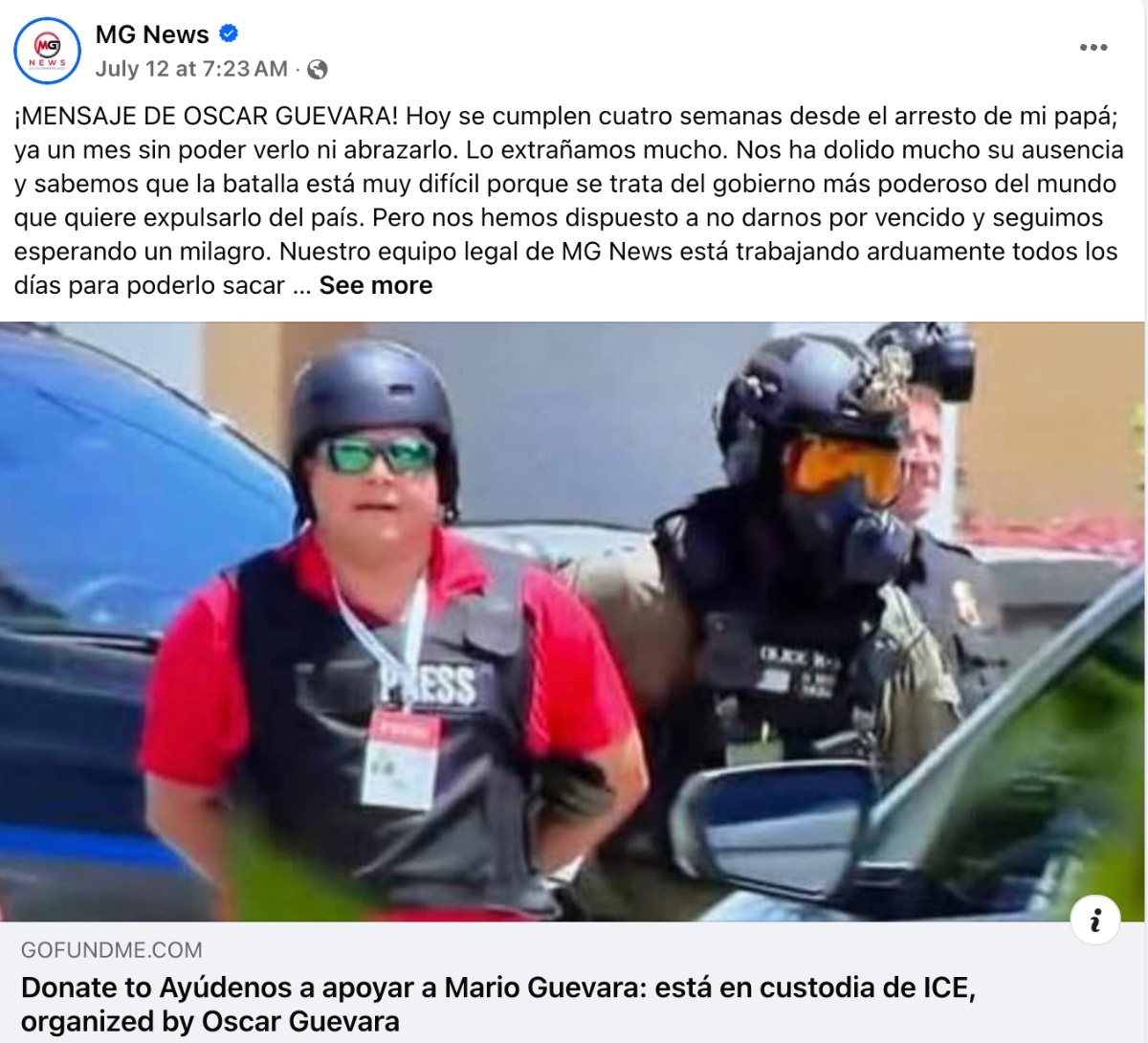 hijo de Mario Guevara, mensaje hijo de Mario Guevara, mensaje Mario Guevara, arresto ICE, Mario Guevara, QuéOnnda,