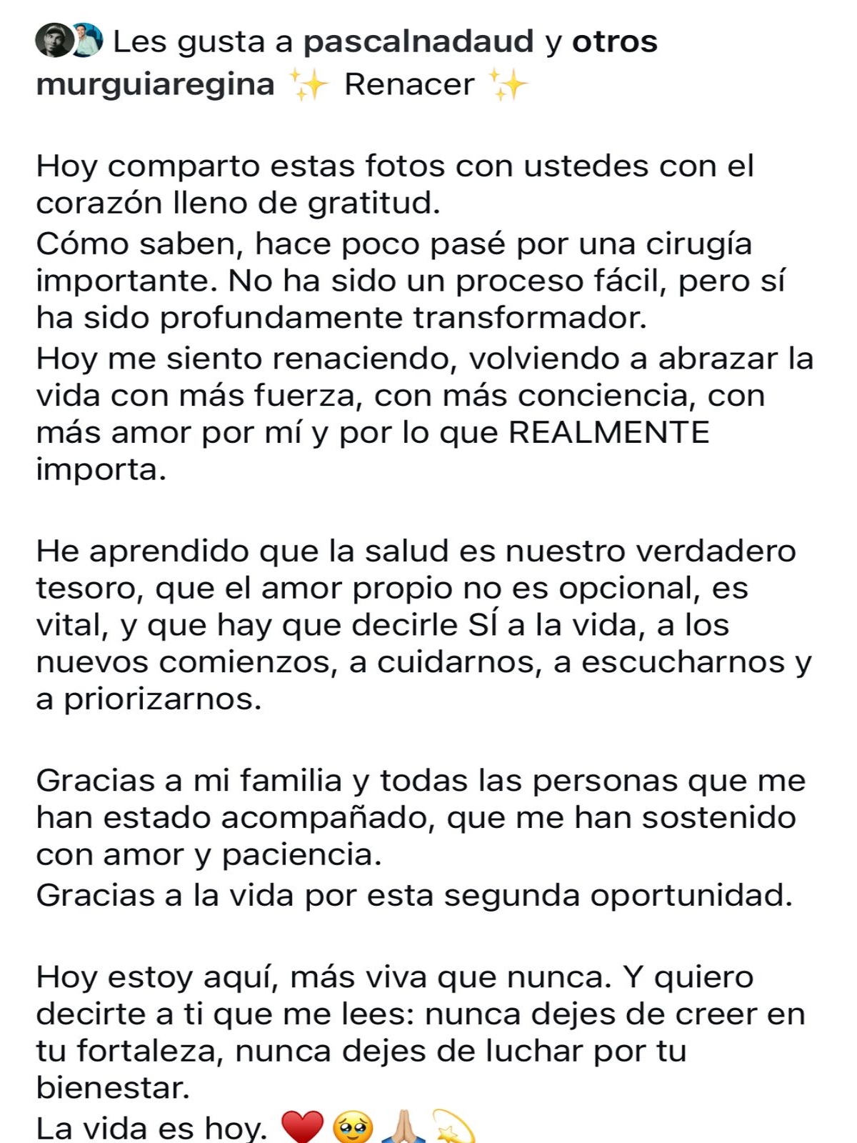 Regina Murguía, salud, música