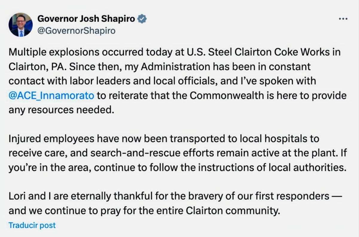 Explosión planta acero Pensilvania, Clairton Coke Works, Pensilvania, explosión, QuéOnnda