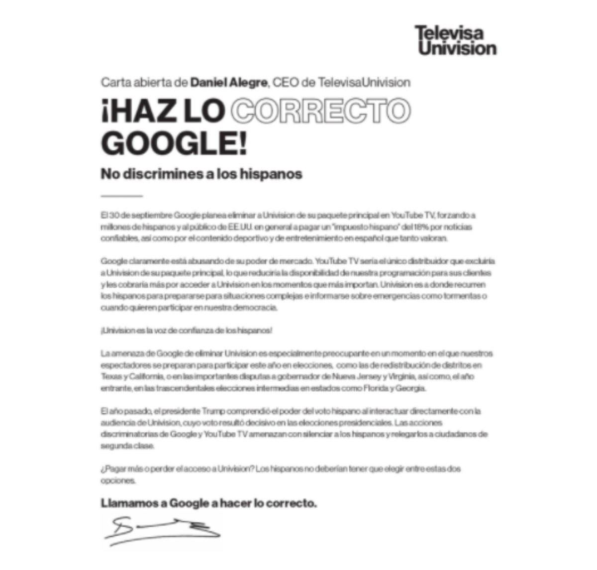 TelevisaUnivision, Google