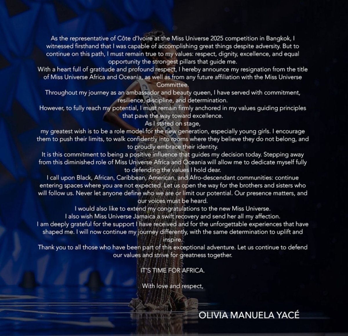 Olivia Yace, Miss Universo