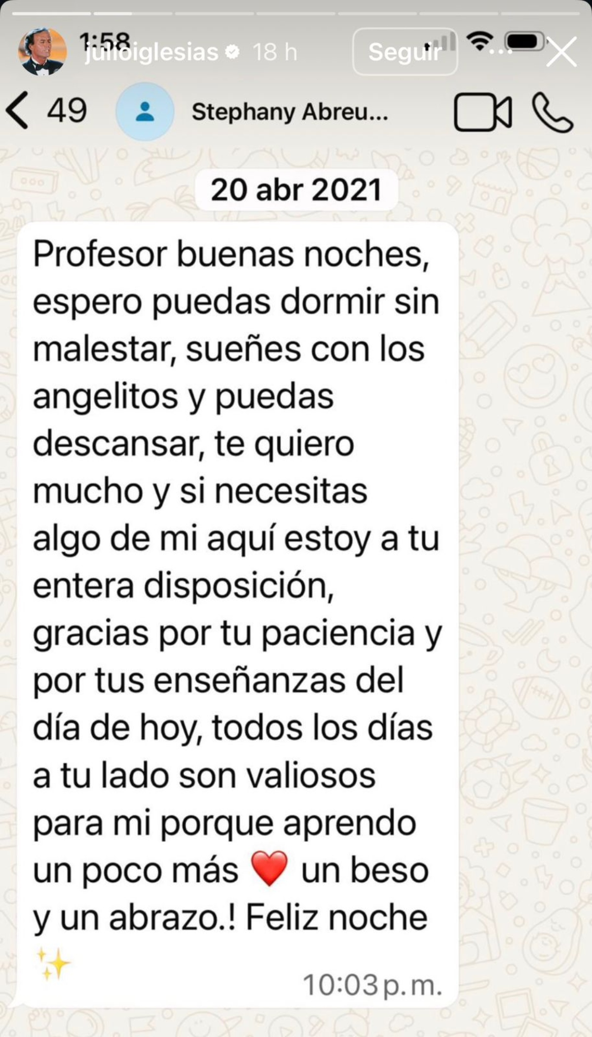 Julio iglesias, messages