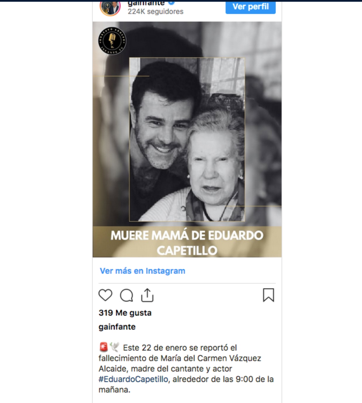 Eduardo Capetillo, mourning