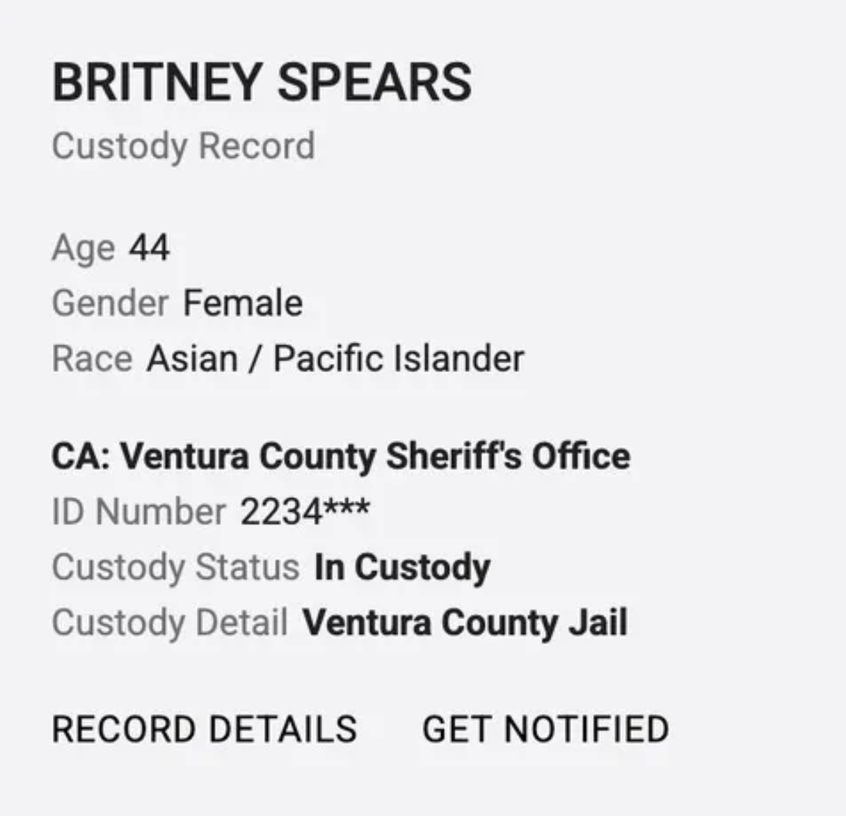 Britney Spears arrestada en California
