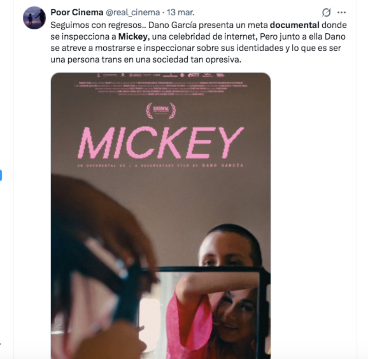 Documentary Mickey talks about transgender identity