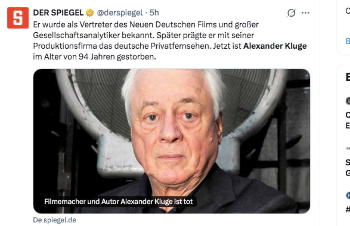 Filmmaker Alexander Kluge dies
