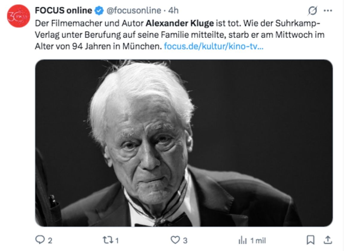 Filmmaker Alexander Kluge dies