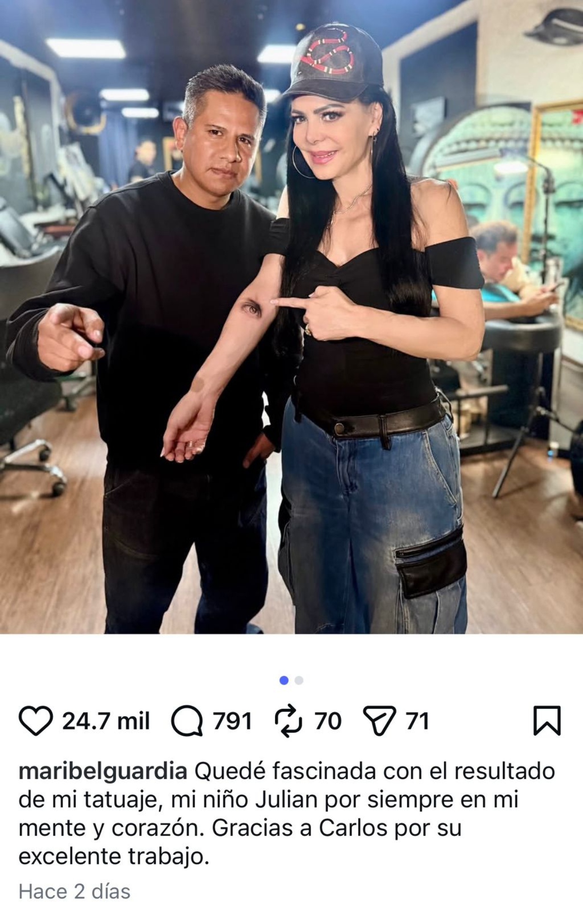 Maribel Guardia se tatúa a su hijo Julián Figueroa