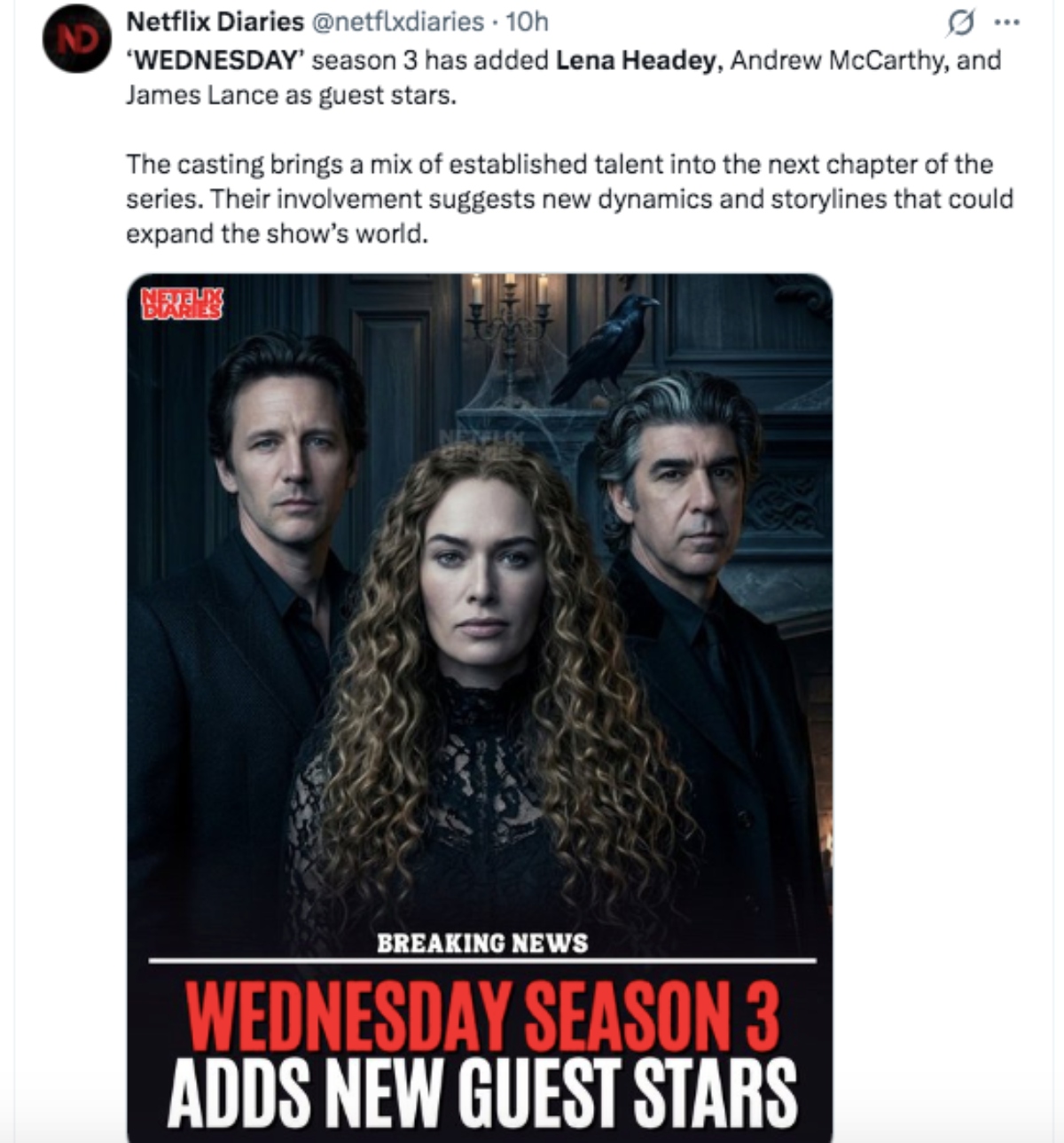 Lena Headey Andrew McCarthy y James Lance en la serie 'Merlina'