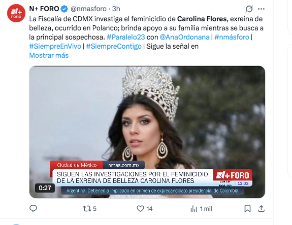 Acaban con la vida de Carolina Flores, ex reina de belleza