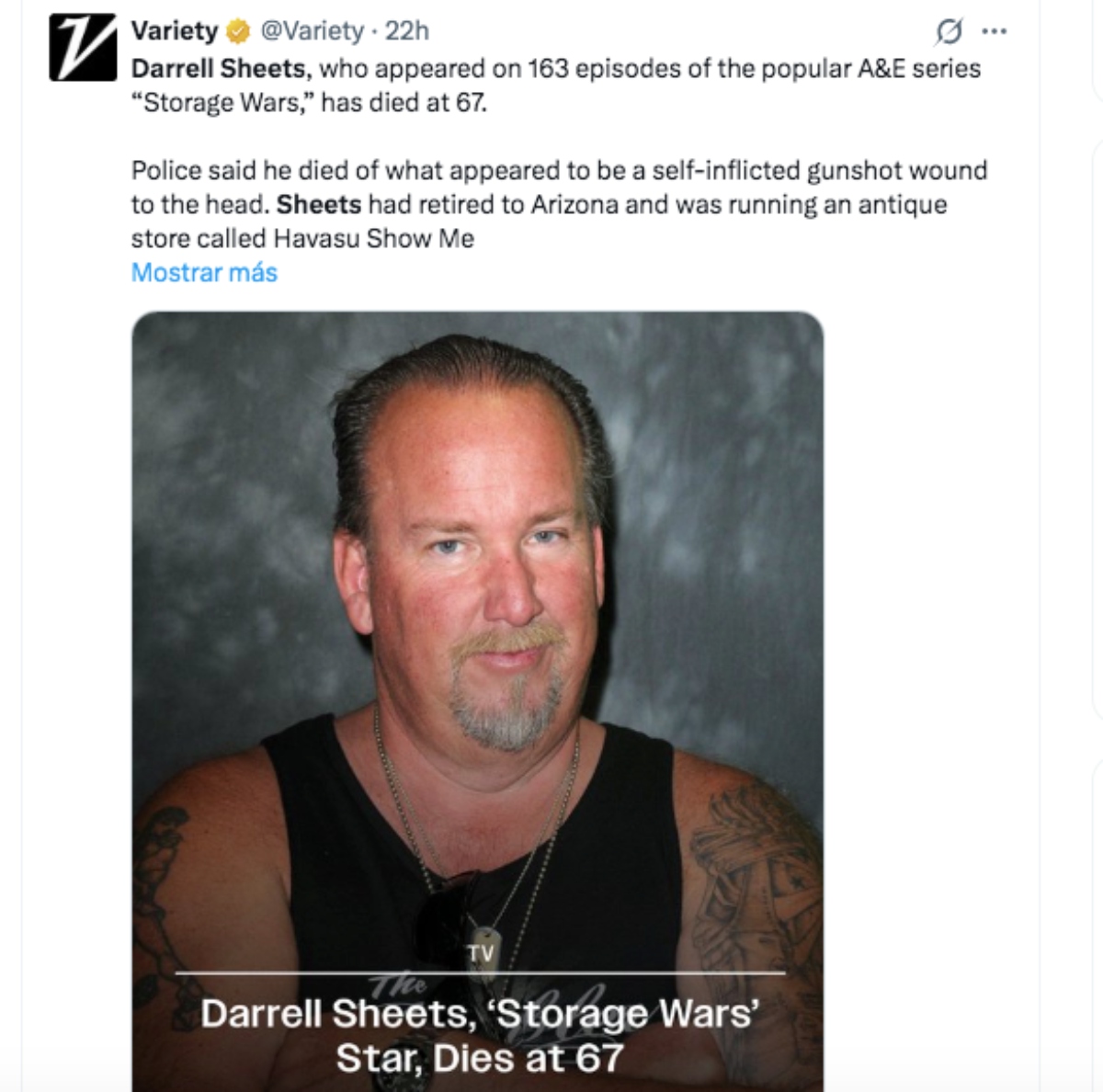 Darrell Sheets protagonista de la serie 'Storage Wars' muere a los 67 años