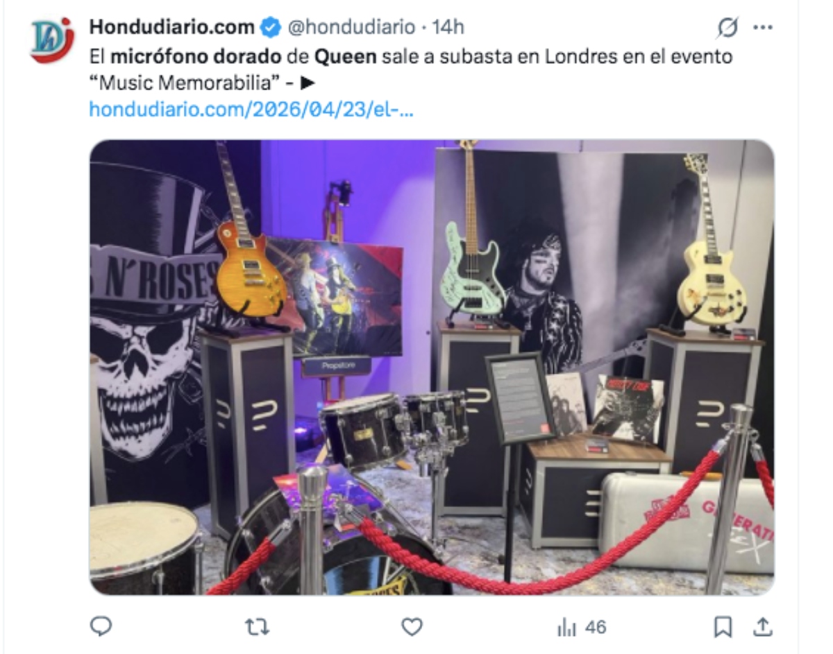 Micrófono dorado de la banda Queen será subastado