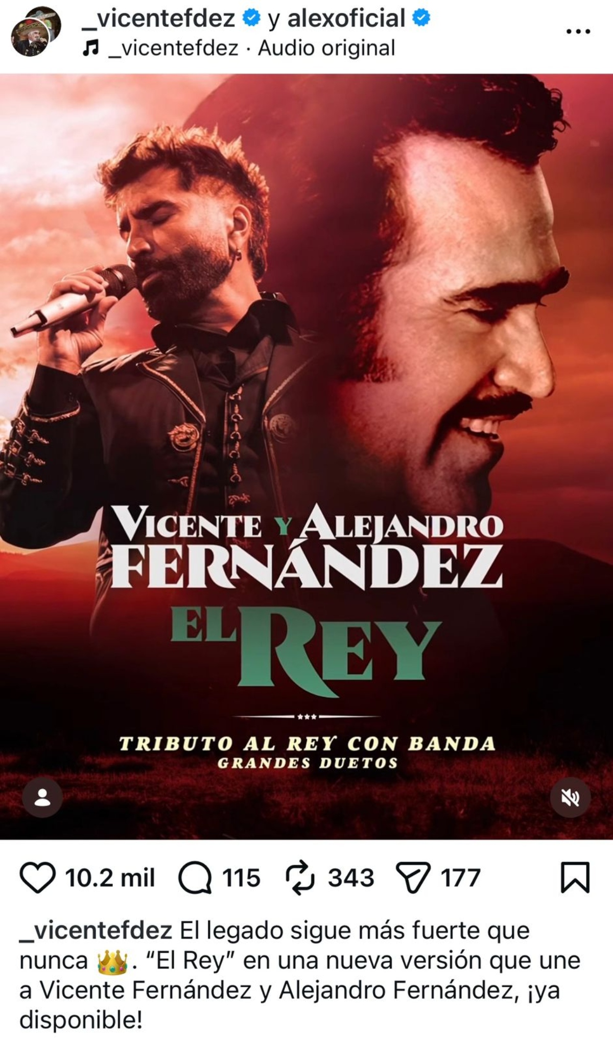 Alejandro Fernández y Vicente Fernández canción El Rey