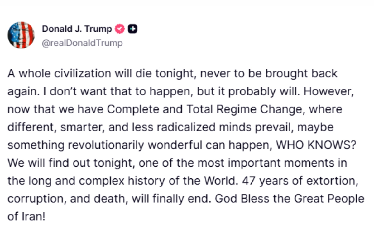 esta noche morirá toda una civilización, advertencia Trump a Irán, Truth Social, guerra, QuéOnnda
