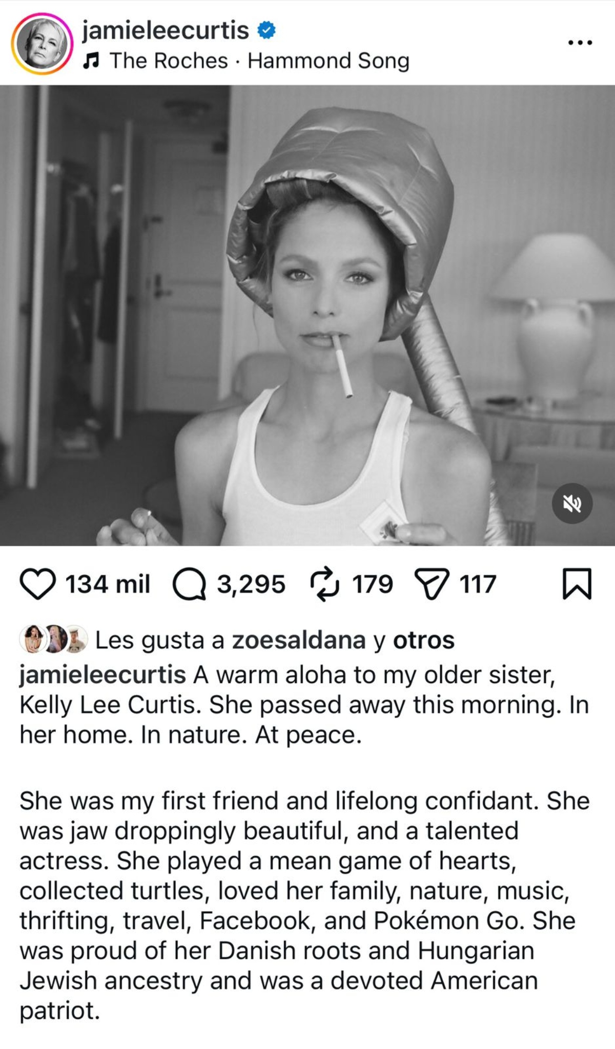 Jamie Lee Curtis está de luto por la muerte de su hermana