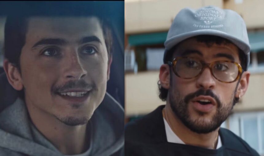 Bad Bunny Timothée Chalamet famosos en video Adidas por el Mundial