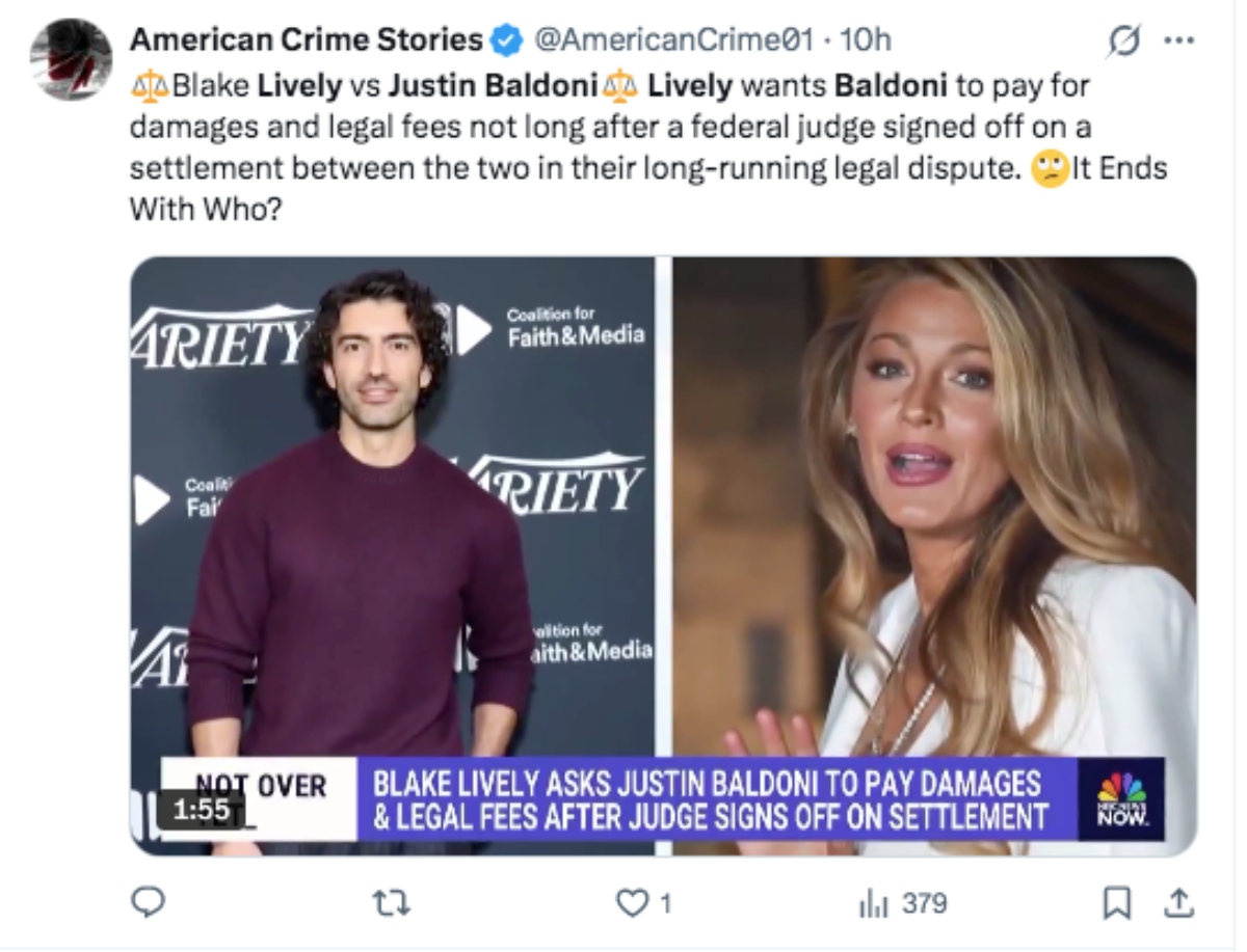Blake Lively quiere dinero para dar por cerrado su caso contra el actor Justin Baldoni