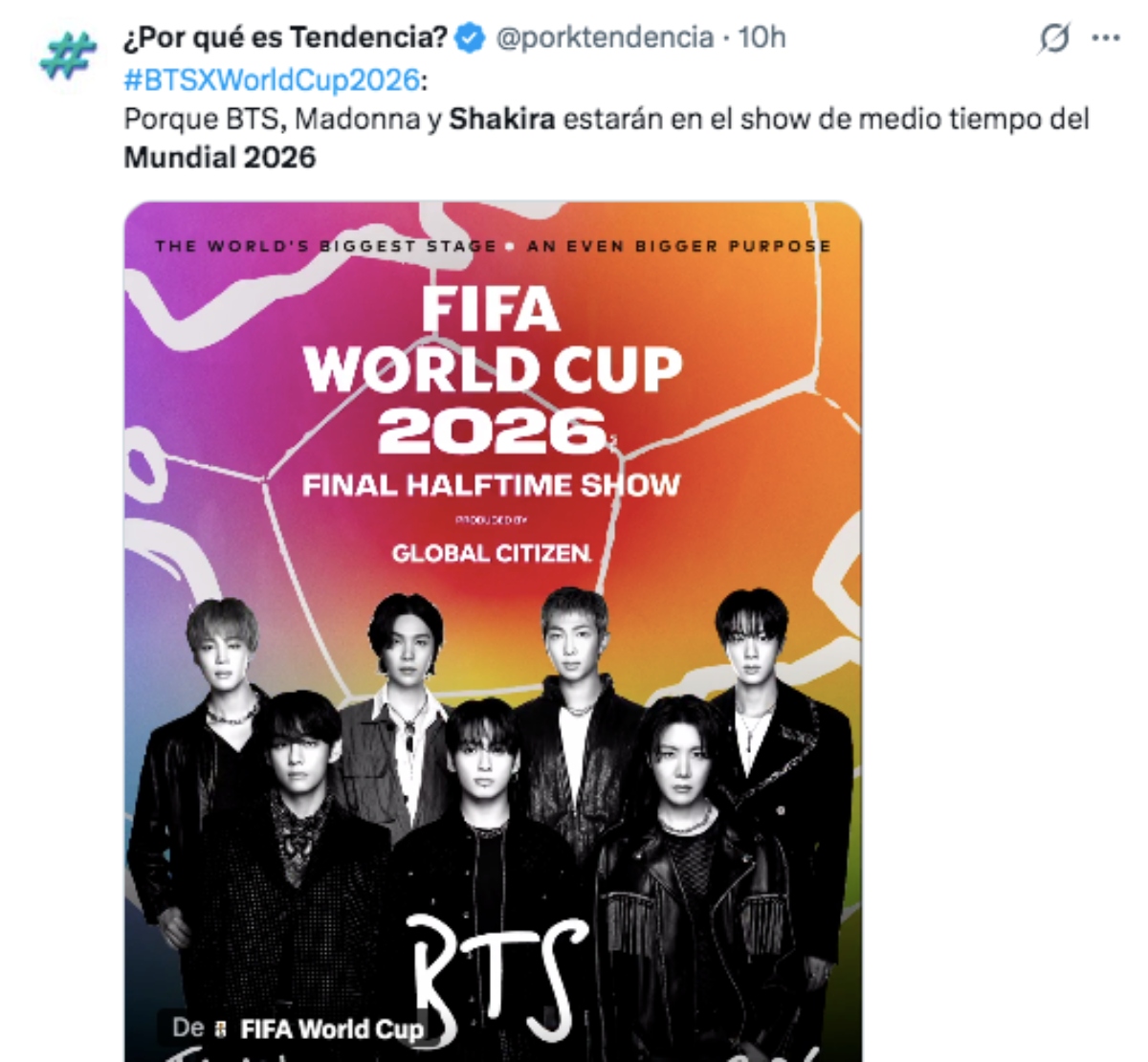 Shakira Madonna and BTS to sing at the 2026 World Cup Final