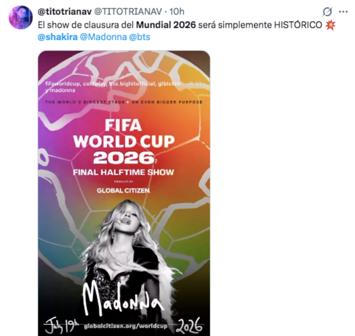 Shakira Madonna and BTS to sing at the 2026 World Cup Final