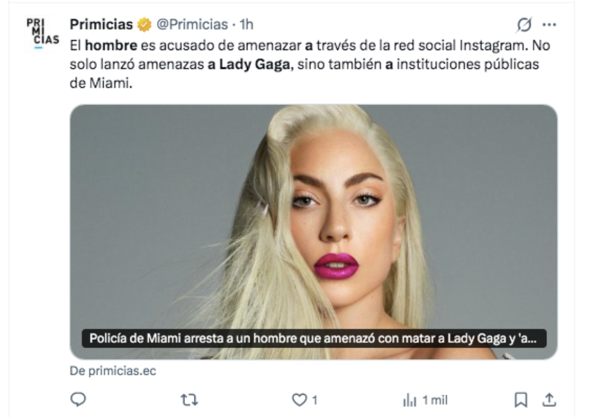 Detienen a hombre por amenazar con quitarle la vida a Lady Gaga