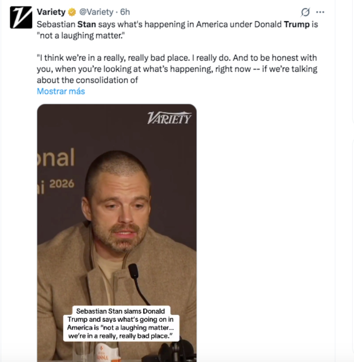 Sebastian Stan lashes out at Trump over situation in the U.S.