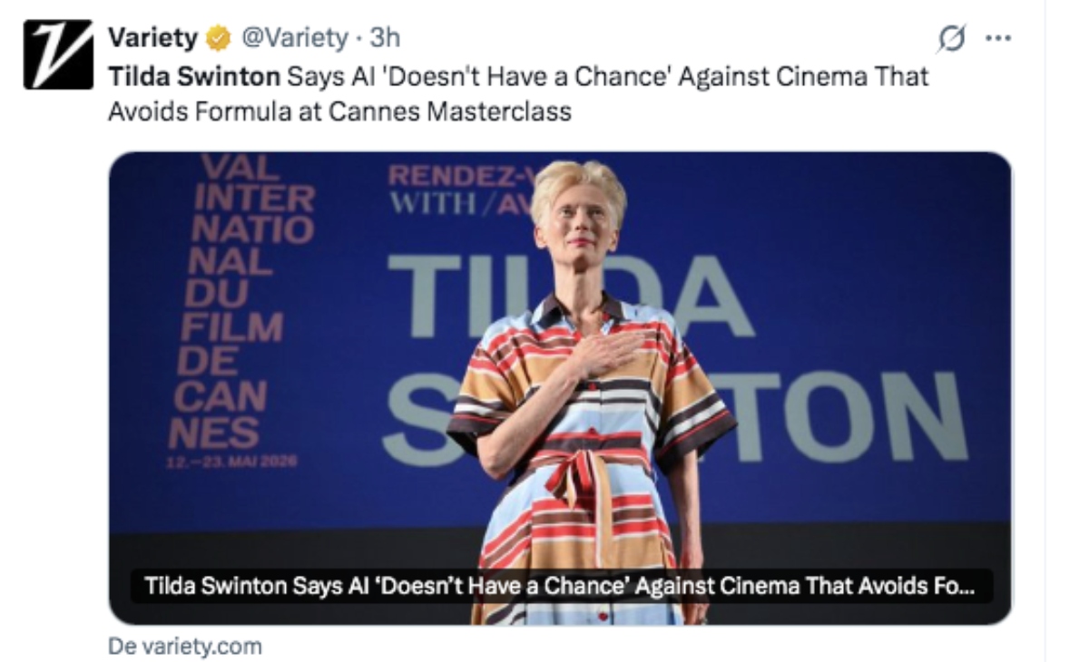 La actriz Tilda Swinton se pronuncia en contra de la Inteligencia Artificial
