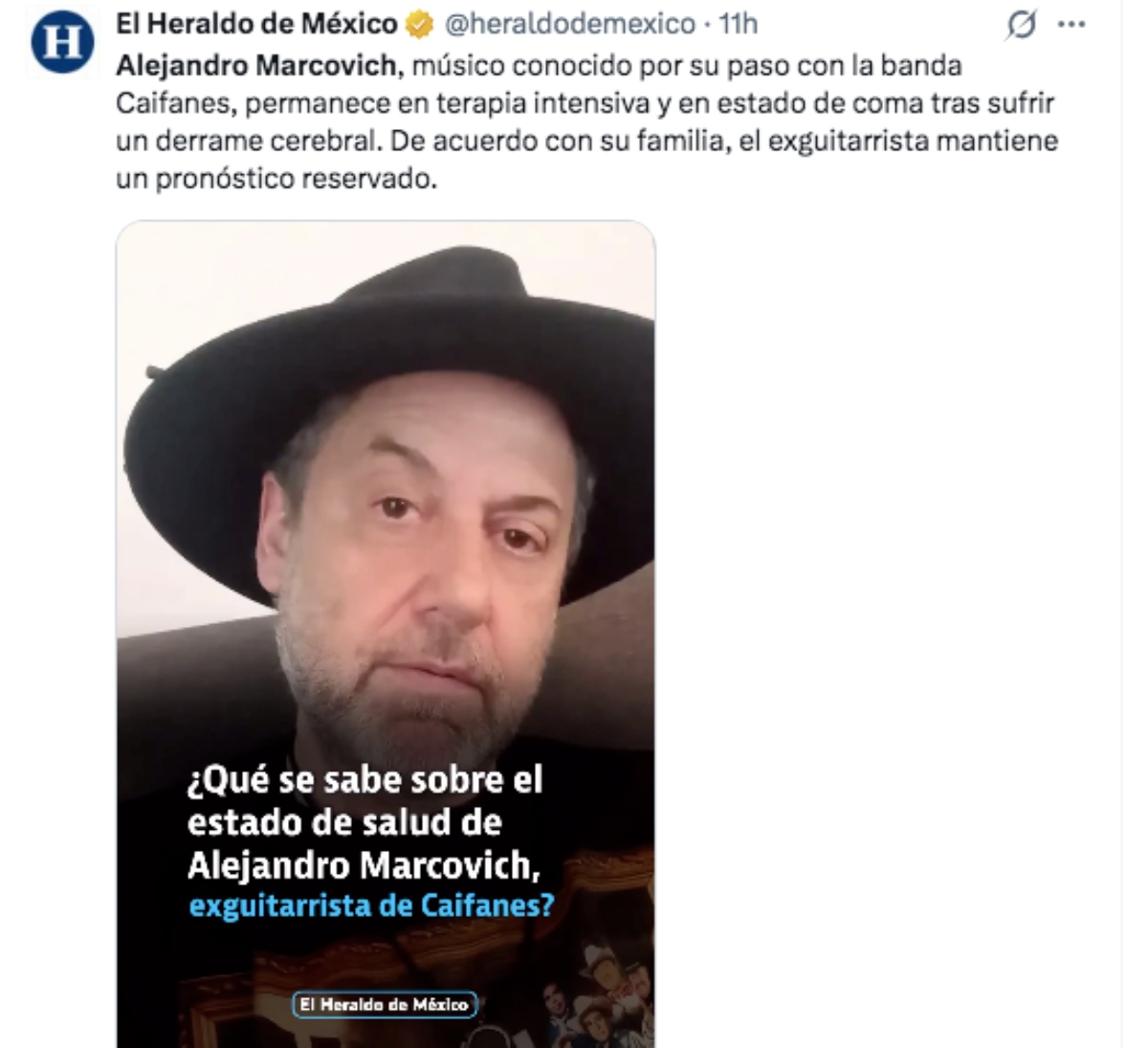 Alejandro Marcovich, ex-guitarist of Caifanes is in coma