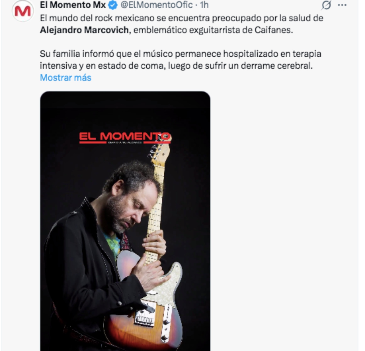 Alejandro Marcovich, ex-guitarist of Caifanes is in coma