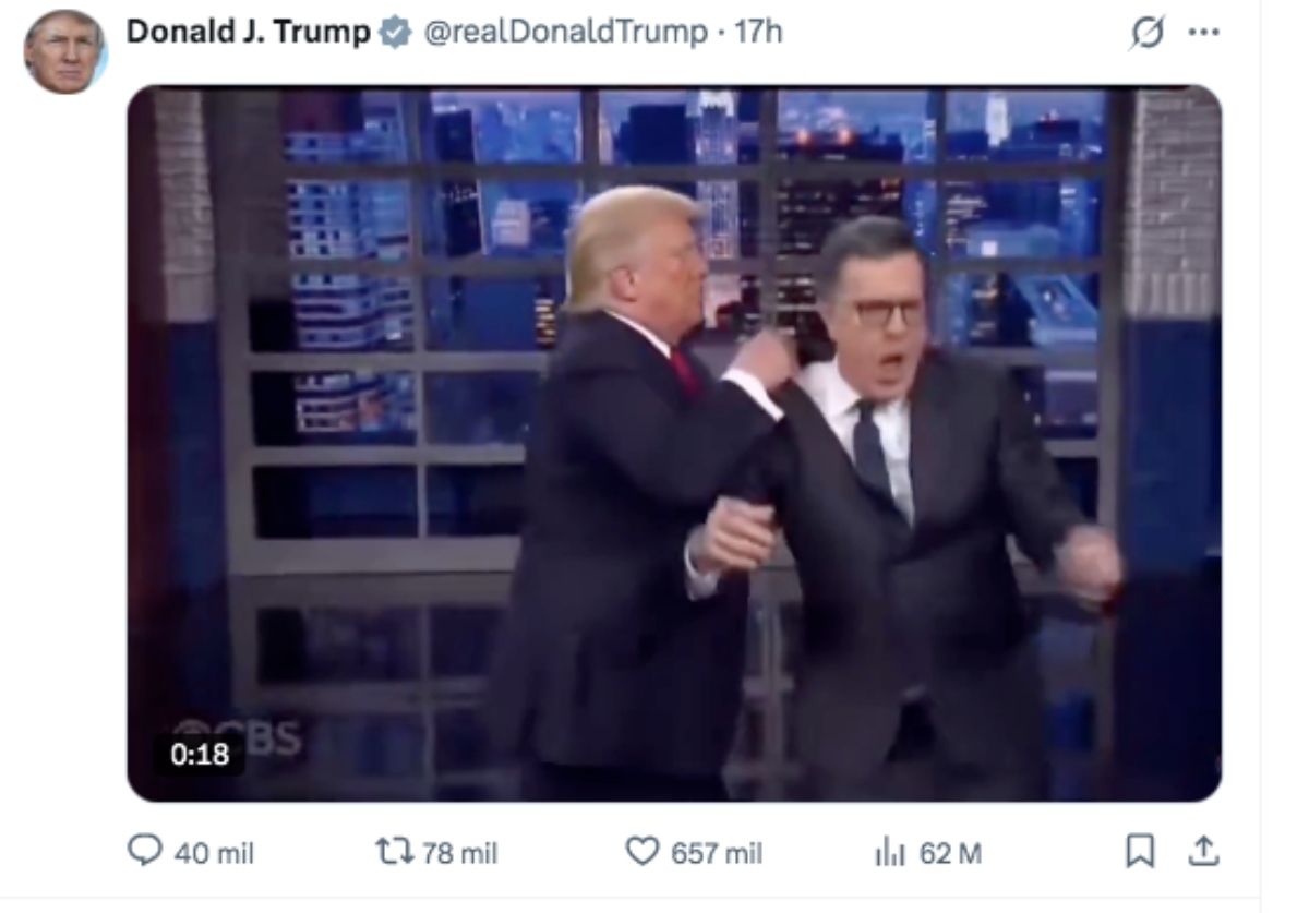 Trump se burla celebrando el final de 'The Late Show' de Stephen Colbert