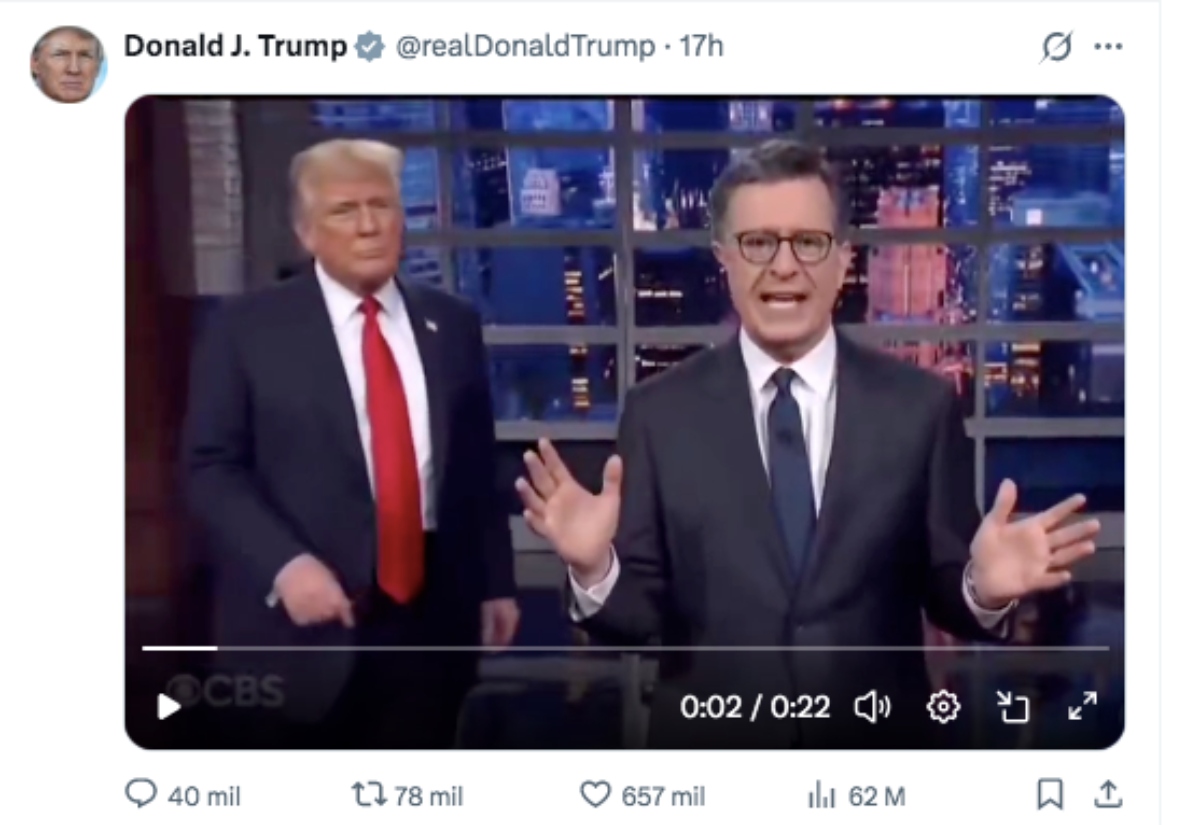 Trump se burla celebrando el final de 'The Late Show' de Stephen Colbert