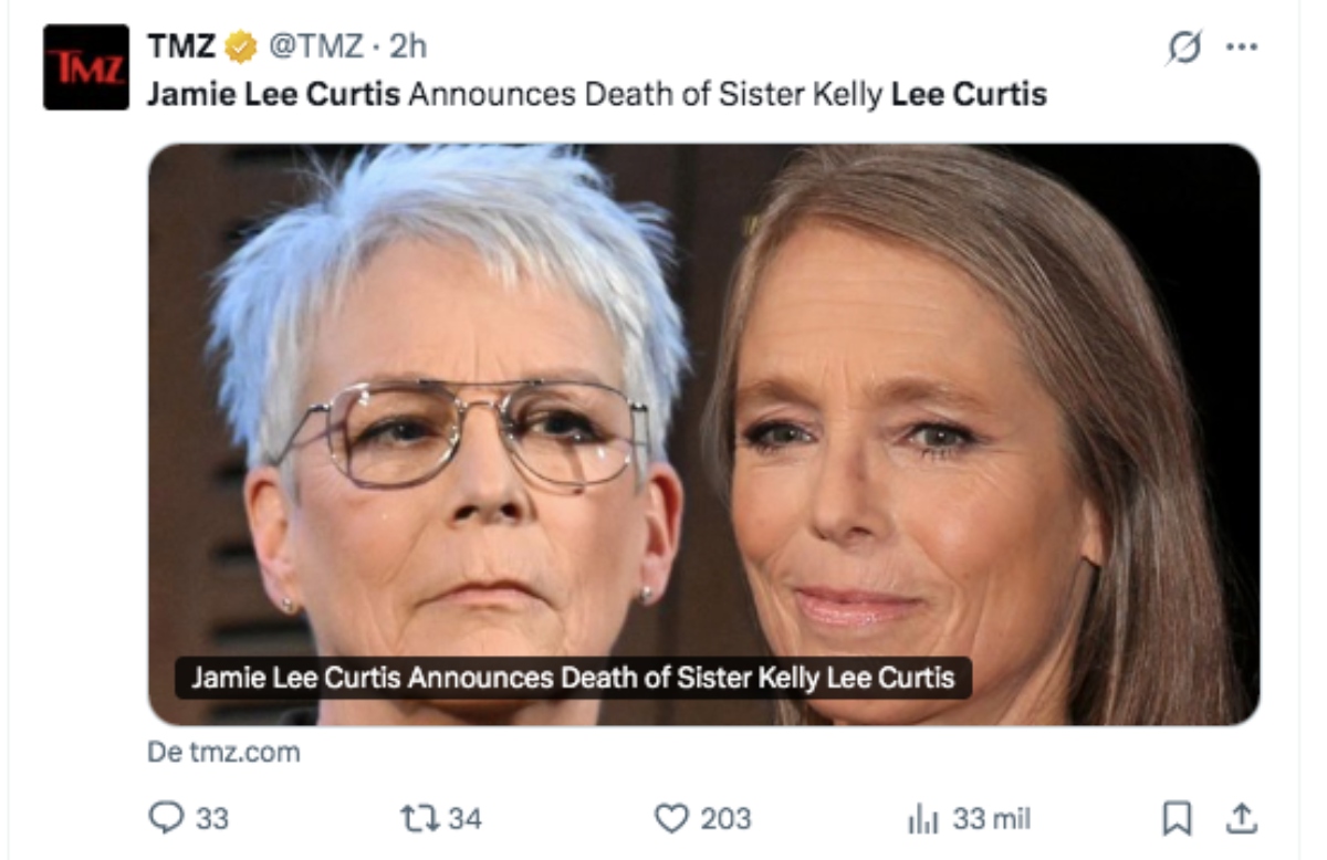 Jamie Lee Curtis está de luto por la muerte de su hermana