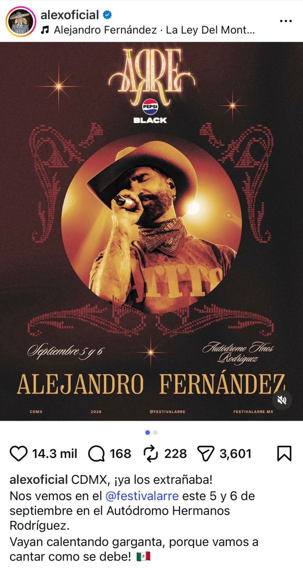 Alejandro Fernández encabezará el Festival Arre