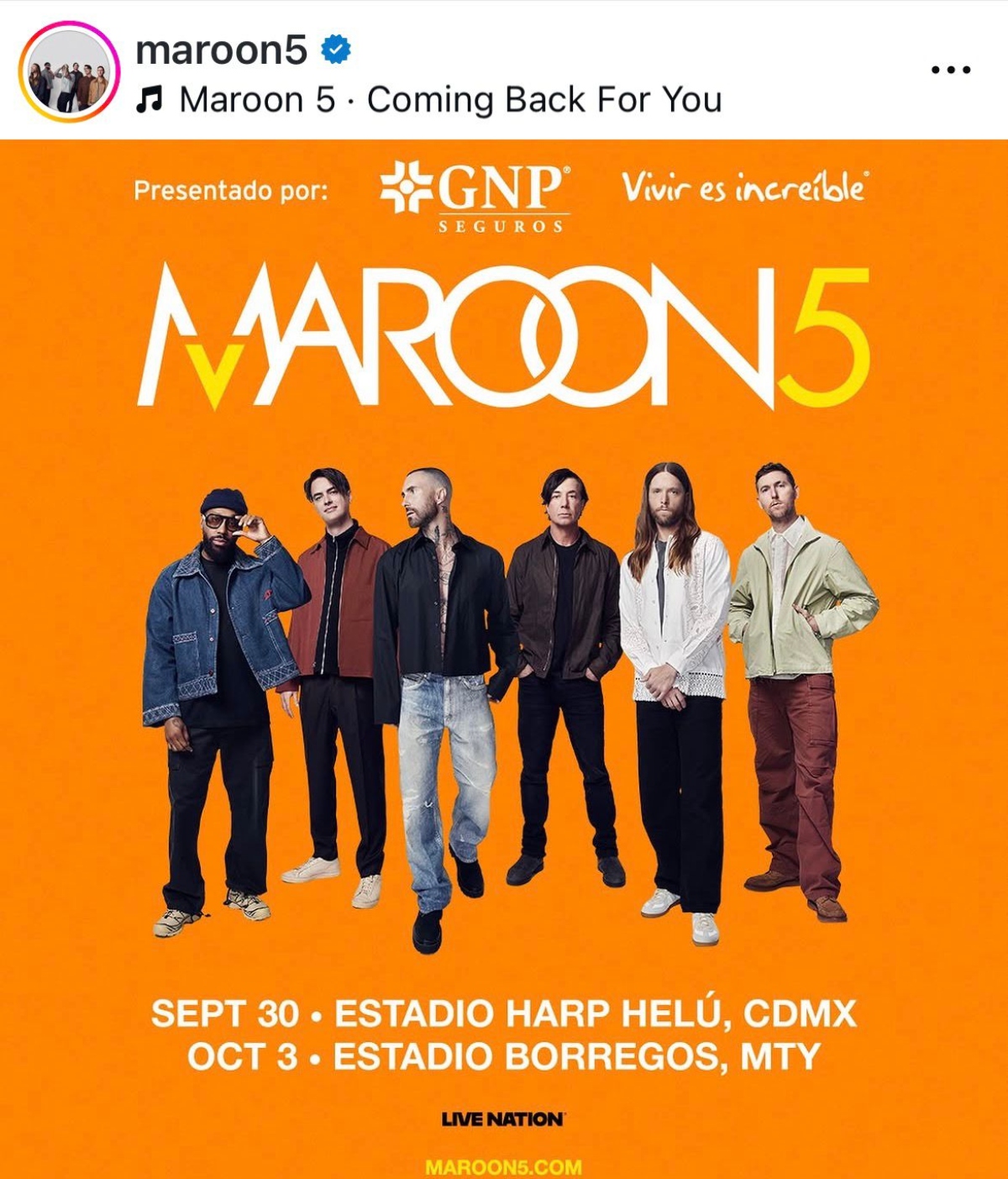 Maroon 5 anuncia fechas de conciertos en México