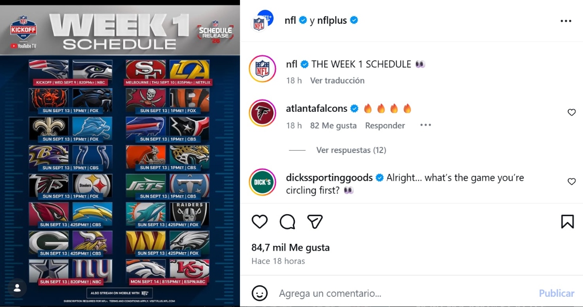 Calendario NFL 2026 completo