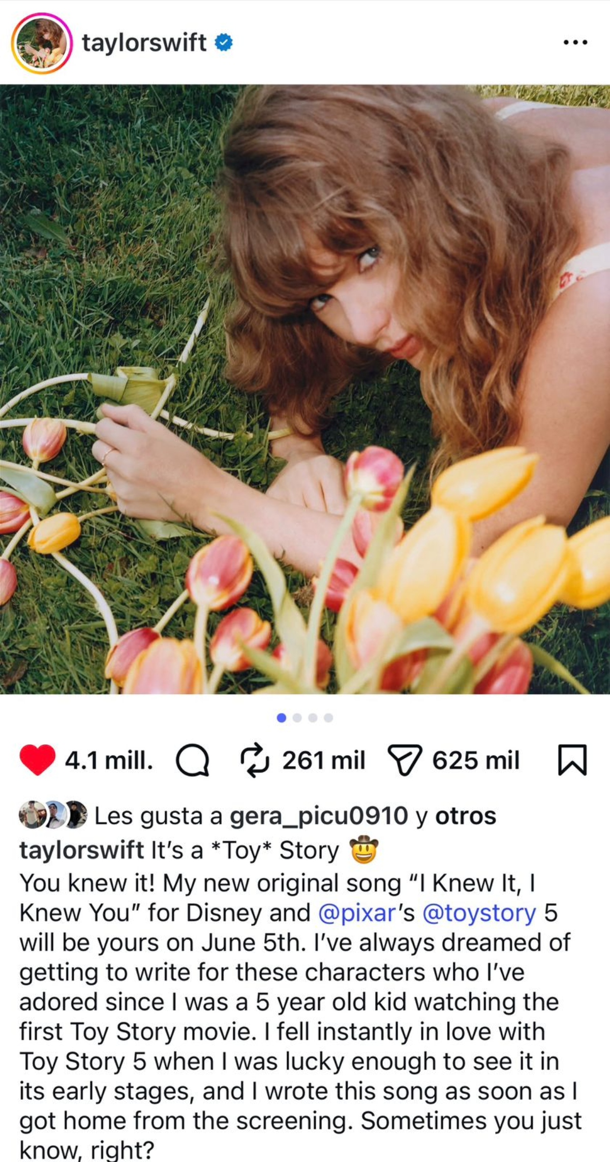 Taylor Swift anuncia canción para la saga animada Toy Story 5