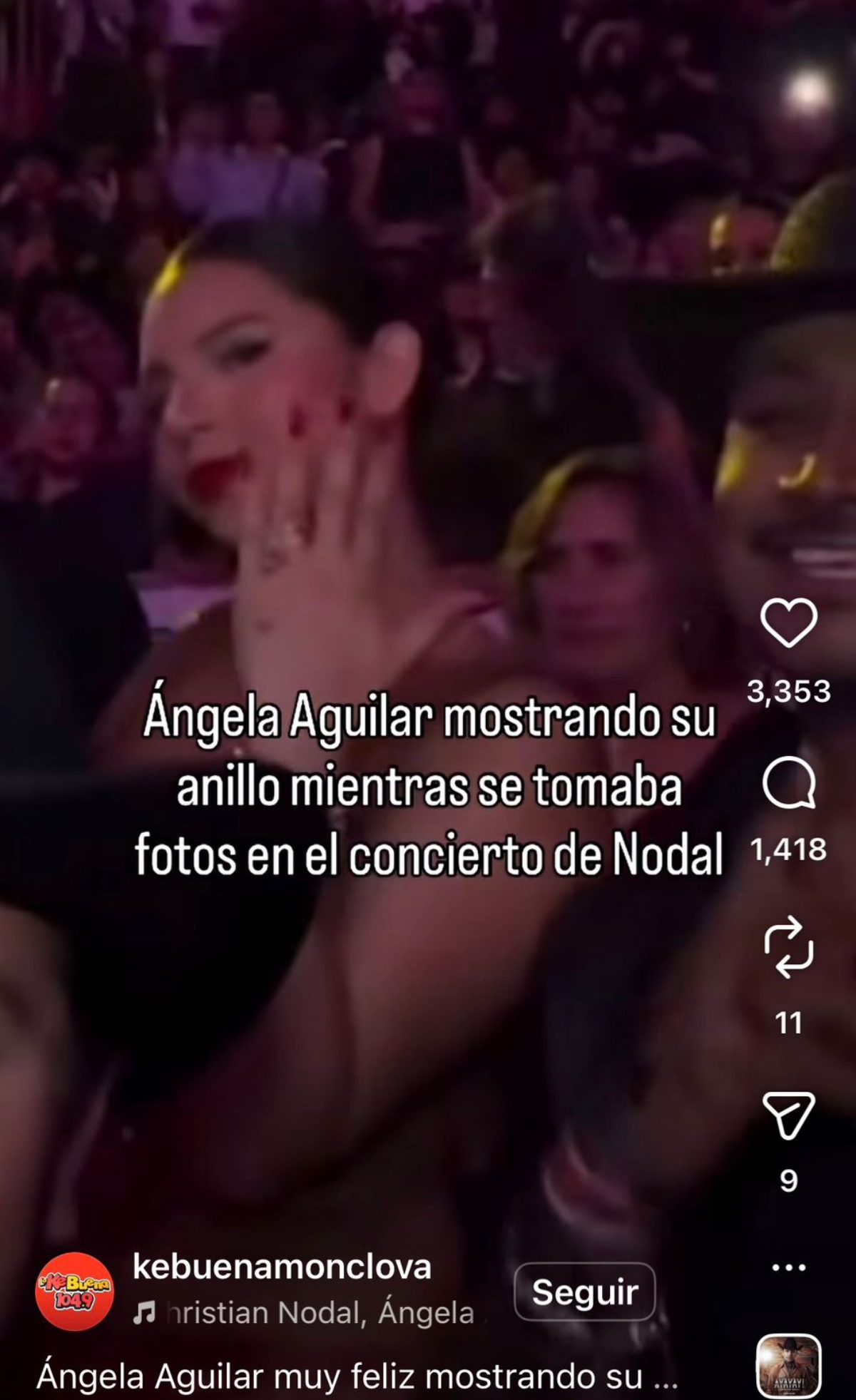 Ángela Aguilar shows off her engagement ring on Christian Nodal's show