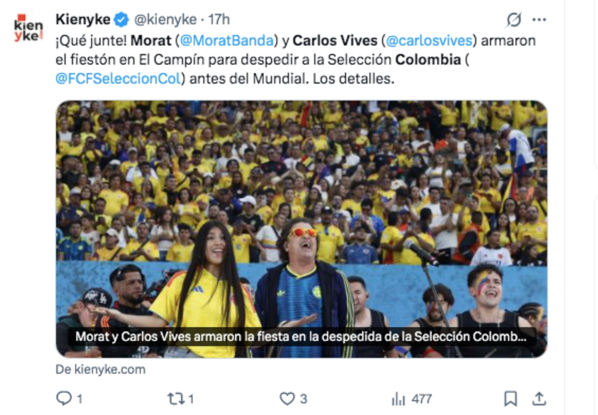 Carlos Vives y Morat despiden a la selección de Colombia