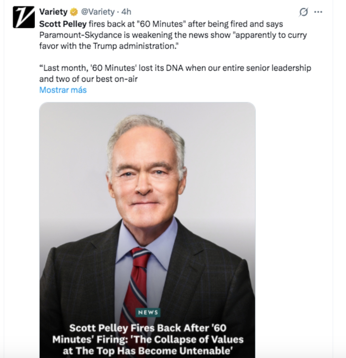 Despiden al reportero Scott Pelley de '60 Minutes' y alega injusticia