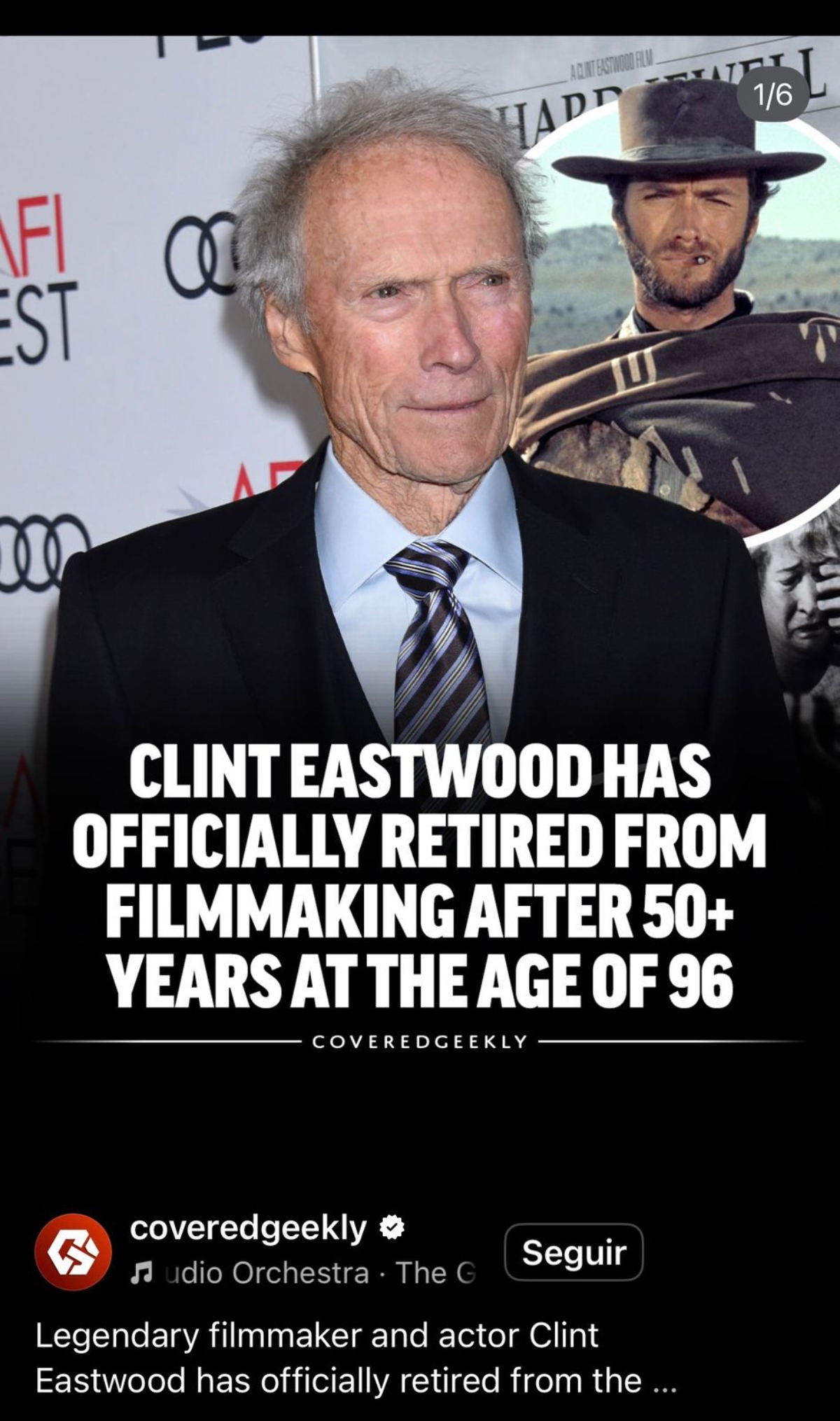 Confirman el retiro del actor y director de cine Clint Eastwood